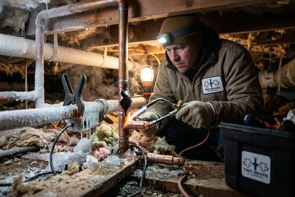 Thawing and repairing a frozen burst pipe