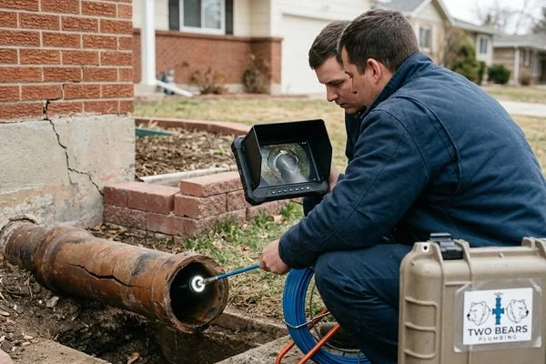 Sewer line camera inspection of a clay pipe