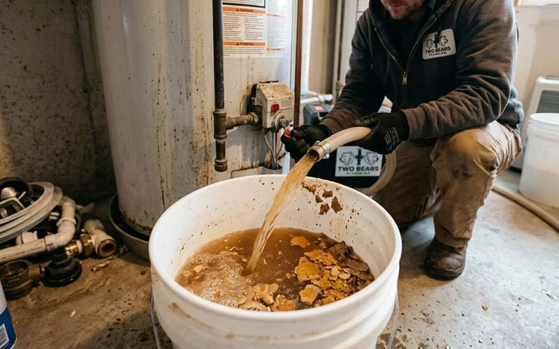 Sediment flushed from a tank water heater