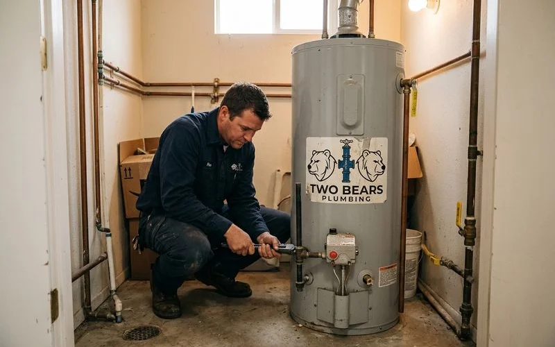 Traditional 50-gallon tank water heater in a utility closet